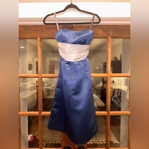 EUC Bill Levkoff Classic Size 4 Elegant Blue and White Dress Detachable Straps
